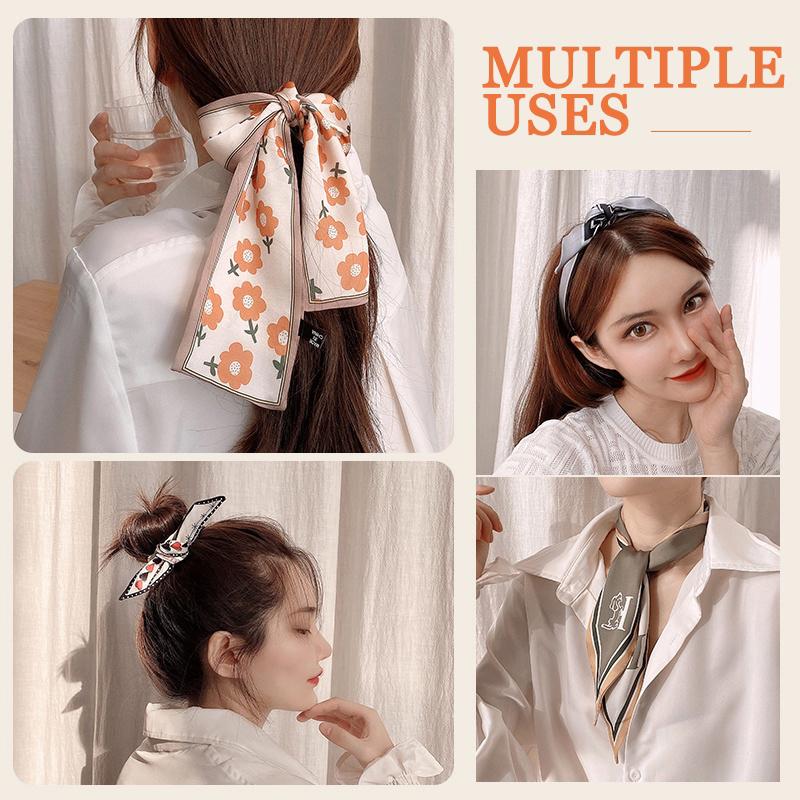 Foulard di Seta Fascia per Capelli Nastro Lungo Fiocco Stampa Coreana Lettera Foulard per Capelli Donna Porta Coda di Cavallo Accessori per Capelli
