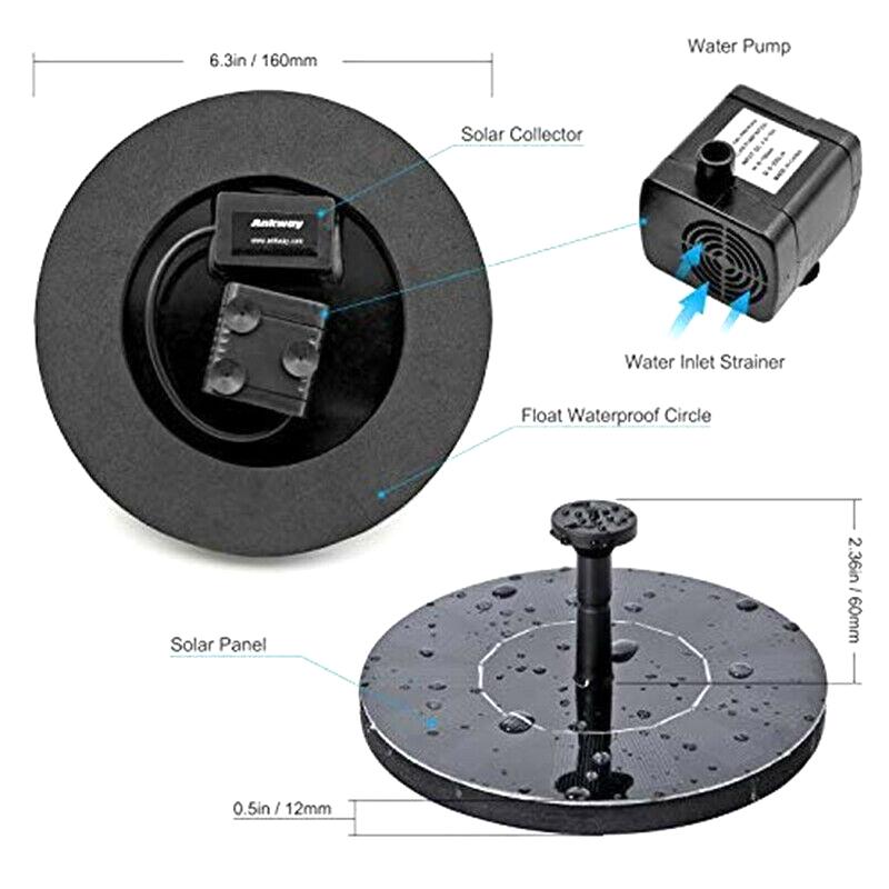 Solar Powered Floating Bird Bath Water Fountain Outdoor Pond Pool Garden Patio
