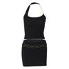 Autumn Women's Fashion Street Style Spice Girls with Chain Hanging Neck Wrapped Chest Ultra Short Sexy Skirt Suit