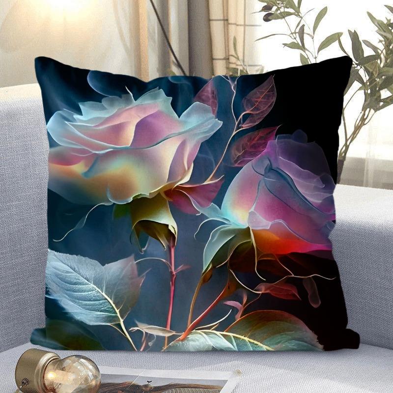 Rose Flower Print Decorative Pillowcase Bedroom Living Room Square Cushion Pillowcase