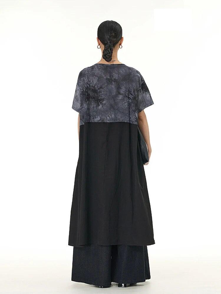 Xitao Patchwork-Batikkleid, locker, kurzärmelig, lässig, Sommermode, LYD1636