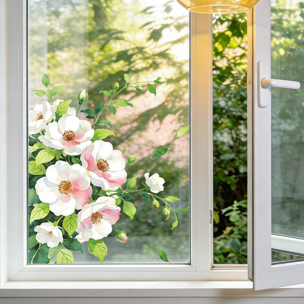 Watercolor Rose Outdoor Balcony Glass Window Static Cling Sticker Home Decor