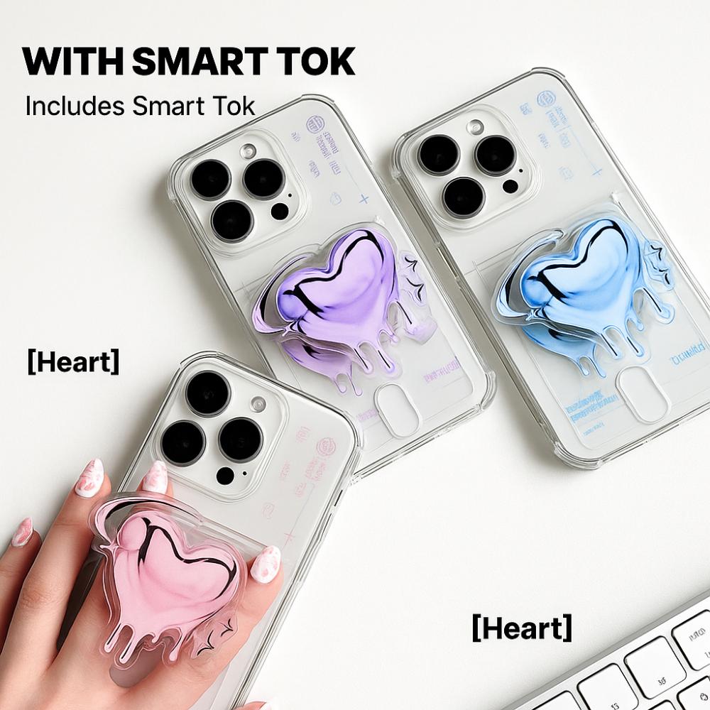 Tendința Adorabilă: Husă transparentă din silicon moale cu inimă drăguță pentru carduri, cu suport tip grip pentru iPhone 16 (Roz)