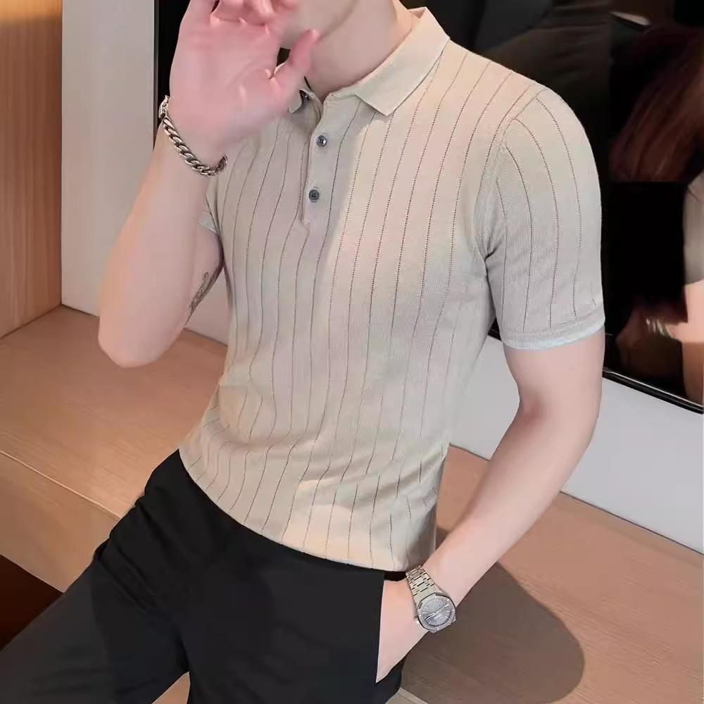 Men'S Polo Shirt Short-Sleeved Business Light Ripe Thin Trendy High-End Slim-Fitting Half-Sleeved Lapel Knitted Men'S T-Shirt