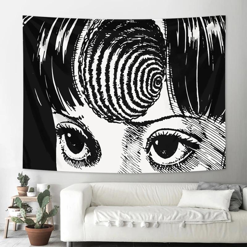 VIKAMA Uzumaki Horror Manga Tapestry by Junji Ito Edgy Decor Wall Styling Bedroom Photo Backdrop Hanging Decorative Wall Art