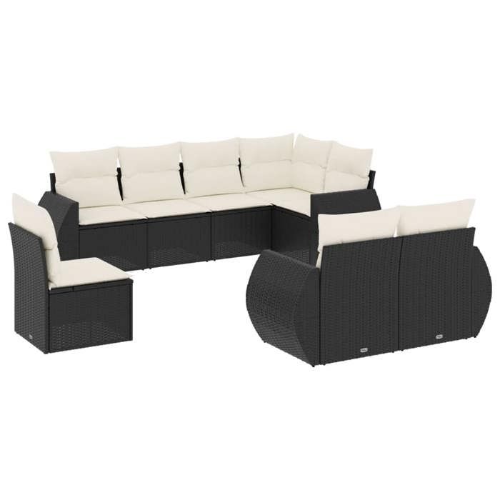 VidaXL Salon de Jardin avec Coussins 8 pcs, Canapés de Terrasse, Ensemble de Meubles de Patio, Mobilier d'Extérieur, Noir 3253973