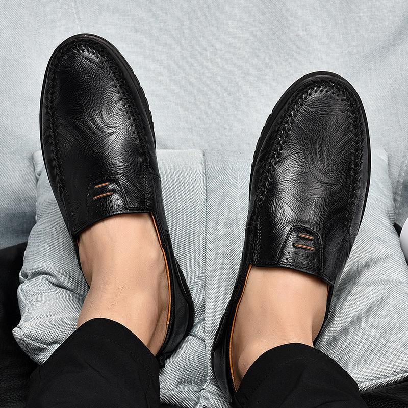 2025 Spring New Men's Casual Leather Shoes Soft Sole Doudou Shoes Men's Cowhide Trend Men's Shoes Cowhide Shoes