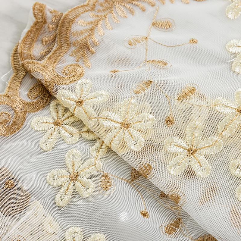 1pc Glam Embroidered Floral Grommet Top Curtain, Semi-Sheer Polyester Window Screen for Bedroom