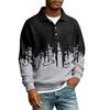Men's Lapel Printed Single Breasted Pocket Long Sleeve Casual Sports T-Shirt