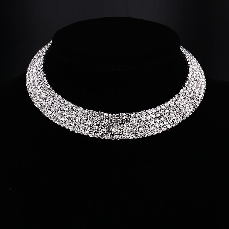 Fashion Jewelry Full Diamond Rhinestone Multi-layer Multi-row Collar Bridal Crystal Collar Short Collar Necklace