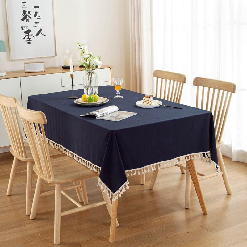 Modern Minimalist Solid Cotton Washed Tablecloth With Tassels Dining Table Coffee