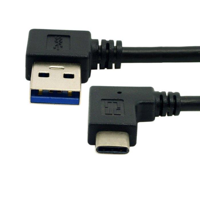 USB Type C Male Connector to 90 Degree Left Angled USB 3.0 Male Data Cable