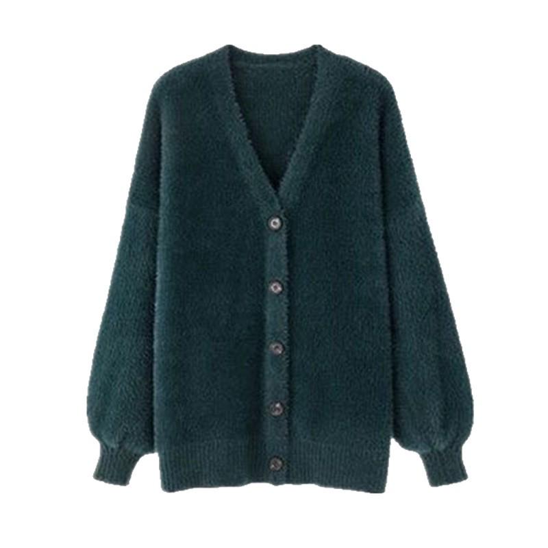 Japanese Style V-Neck Loose Knit Mink Cardigan - Spring/Autumn 2025 Fashion Sweater for Women