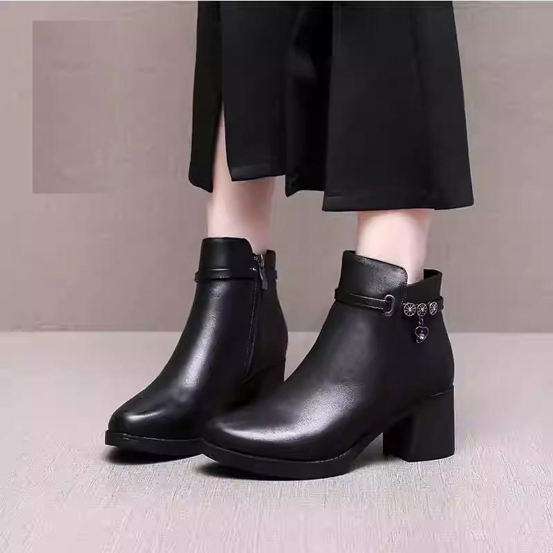 Fashion GKTINOO 2024 Genuine Leather Quality Women Shoes Women Ankle Boots High Heels Zipper Shoes Warm Fur Winter Boots for Women