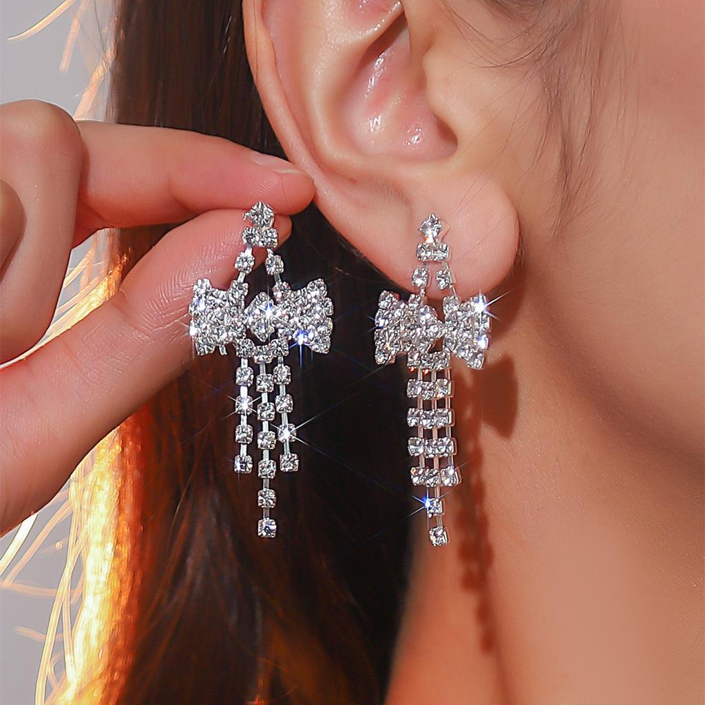 Premium super flash full diamond long fringed earrings