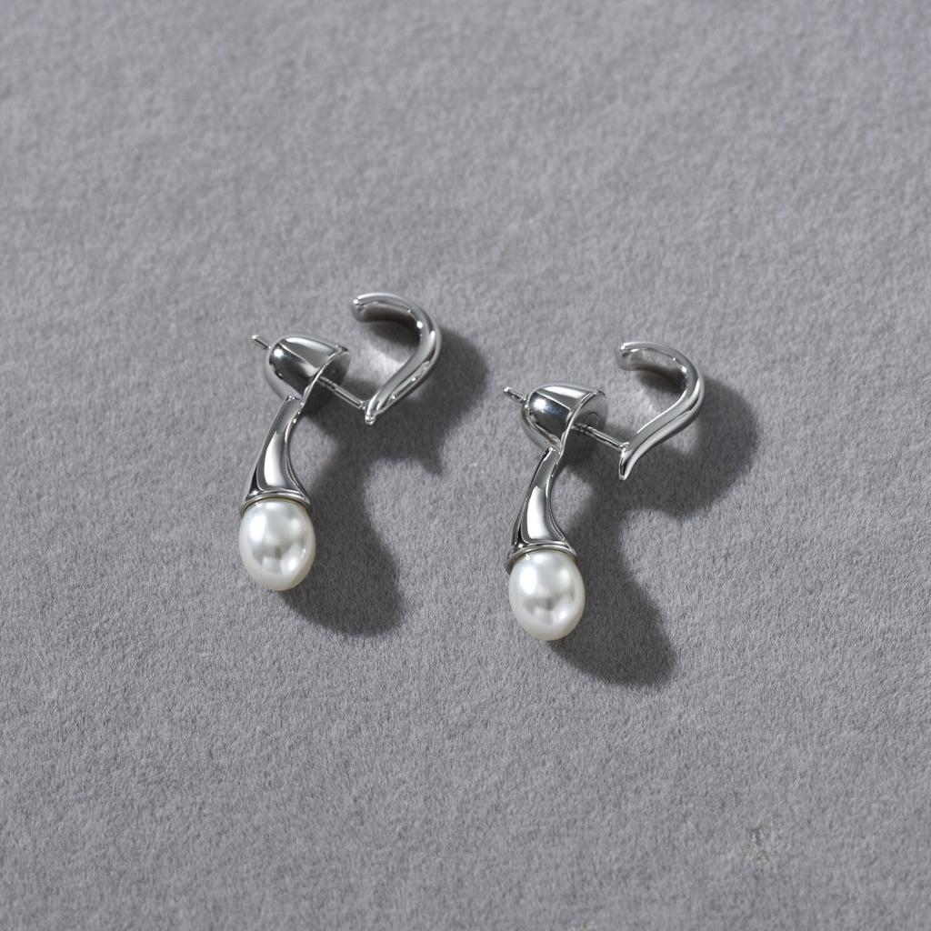 Niche Premium Drape Earrings Exquisite And Sweet Premium Metal Inlaid Pearl 925 Silver Needle Stud Earrings Personalized Earrings