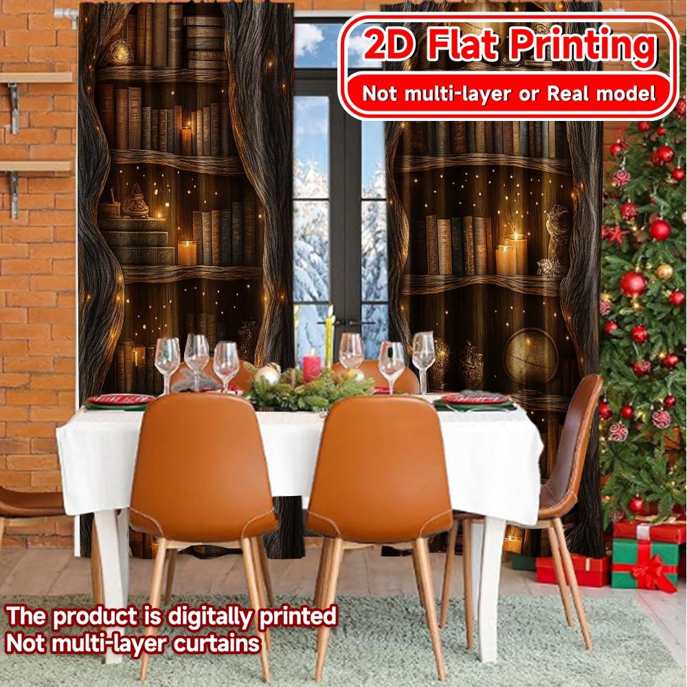 Set Of 2 Flat Printing Enchanted Bibliotheque Chic Print Curtains Versatile Fabric Home Decor Ldeal Bedroom Curtain Polyester Ideal For