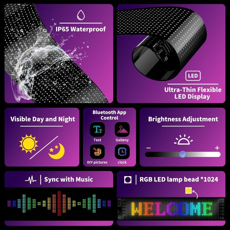 2Pcs LED Matrix Pixel Panel Light Bluetooth App Control Scrolling Advertising 5V USB LED Car Sign Animation Programmable For Ca