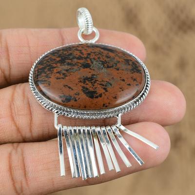 Easter Sale Mahogany Obsidian Gemstone Sterling Silver Handcrafted Wife Pendant