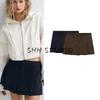 Spring New Women's Clothing Versatile Lattice Mid-Waist Wide Pleated Decoration Casual A- Line Short Pantskirt 4661413