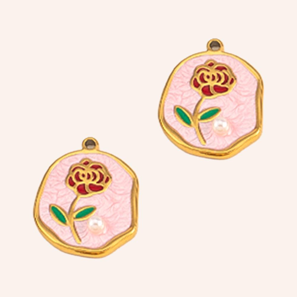 2pcs Gentle Pink Enamel Stainless Steel Charms Rose Flower Starfish Butterfly Necklace Pendant Women DIY Earring Jewelry Making