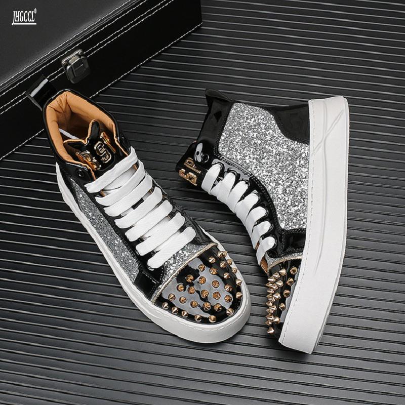 Fashion New Red Sports Thick Sole Men Casual Personality Loafers Korean Version Riveted Casual Shoes