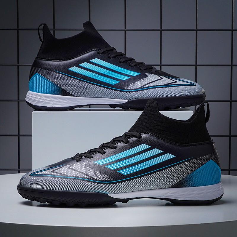 Mens High-Top Football Cleats TF Studs Turf Grass Training Match Lightweight Synthetic Upper