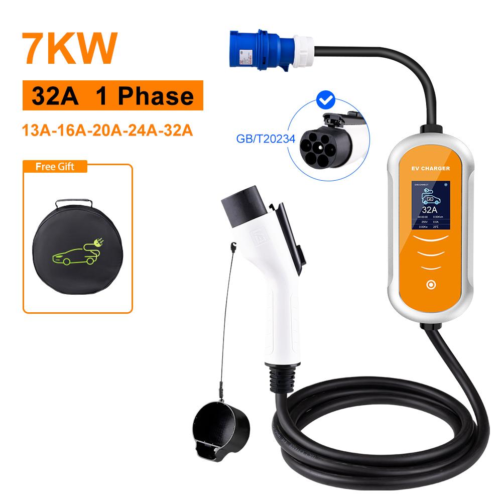 JDMEX 32A 7KW GBT EV Portable Charger 3.5KW 16A 1Phase GBT EVSE Charging Box Type2 11KW 16A 3Phase Car Charger for Electric Car
