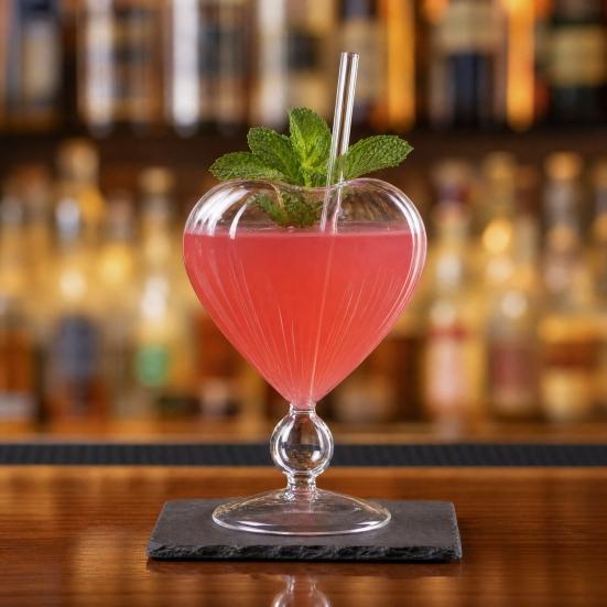 Kreativer herzförmiger Kelch mit Strohhalm, Personalisierter Glas-Wein-Saftbecher, Herzförmiges Stielglas für Champagner Martini, Hochzeitsgeschenk