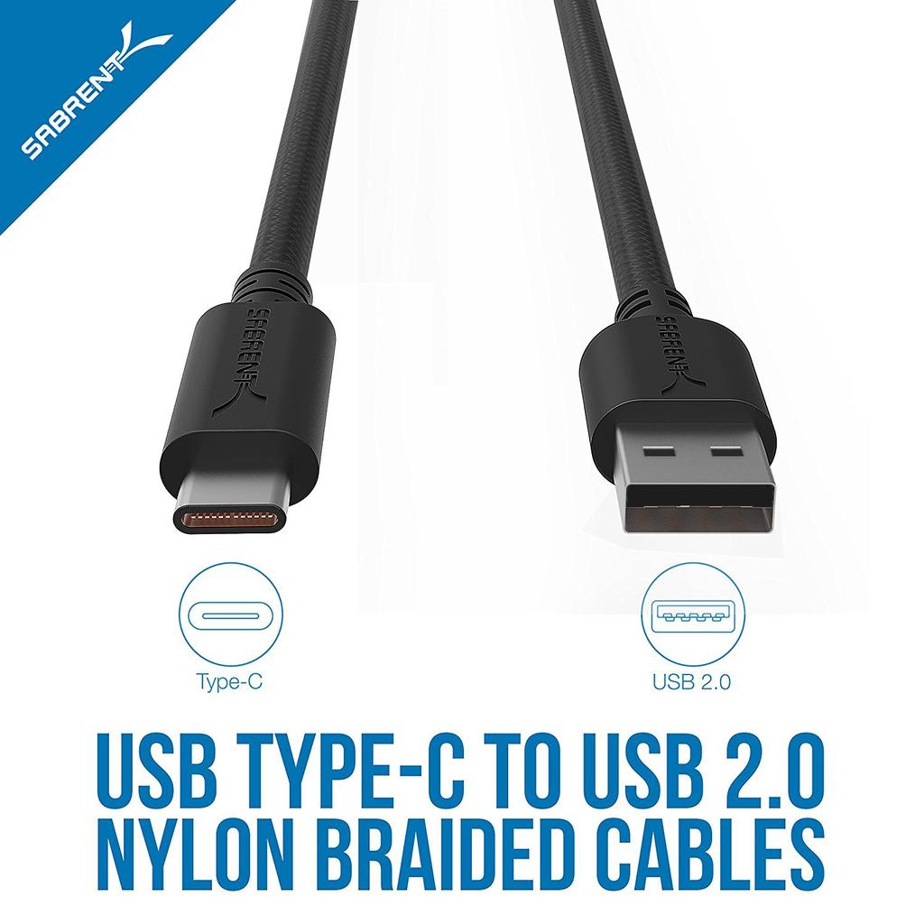 SABRENT of 22AWG Premium and USB A Transfer Cable Cord 182 cm Black [Set 6] USB-C 2.0 Charging/Data (CB-C6X6)