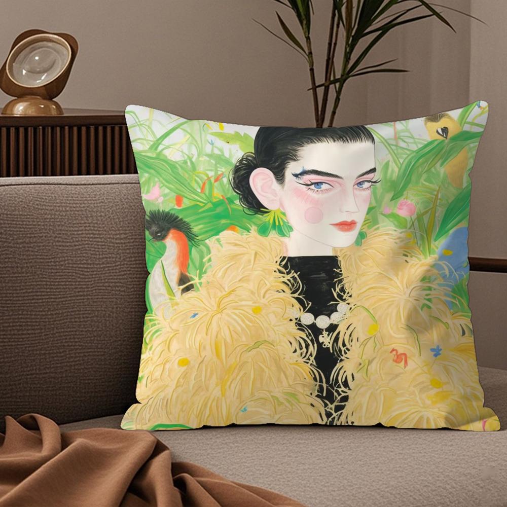 1PC Fashion Illustration Cushion Cover Plush Fabric Soft DoubleSided Printed Sofa Warm Winter Home Child Gift Pillow Case