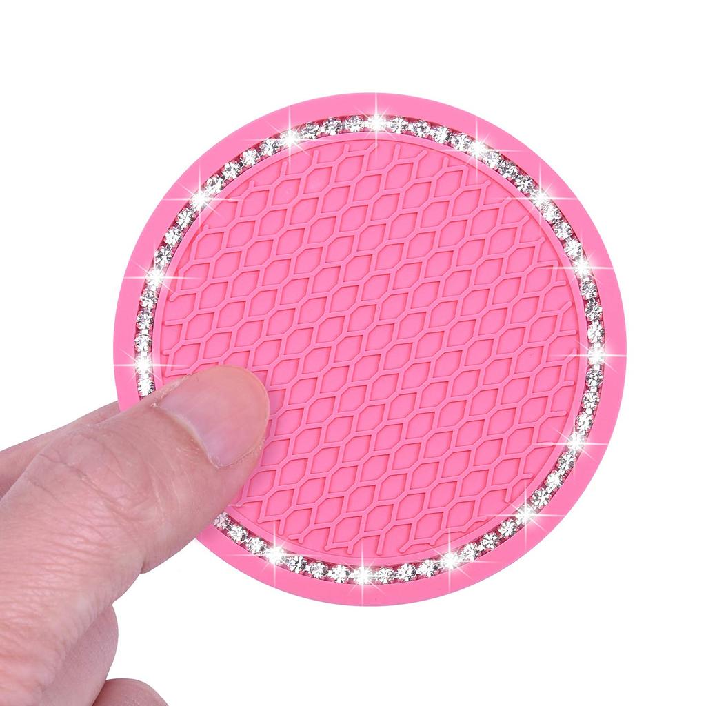 Wisdompro Car Non-Slip Coaster Bling Car Drink Holder Cup Mat Vinyl Anti-Slip Vibration Proof Round 70mm Diameter 4pcs Pink