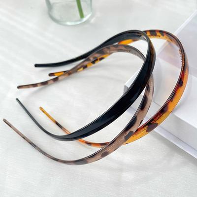 Headband Leopard Print Resin Headband with Anti-Slip Teeth Retro Tortoise Shell Thin Design Washing Face Makeup Hair Hoop