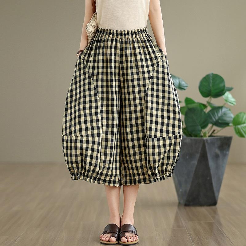 

Винтажные клетчатые брюки больших размеров с высокой талией, повседневные, свободные, летние, с широкими штанинами, крест-накрест, женские XL абрикосовый