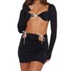 European and American Women's Clothing Punk New Arrival 2024 Summer Sexy Bikini Long Sleeves Open Back Shoelace Sheath Skirt Outfit