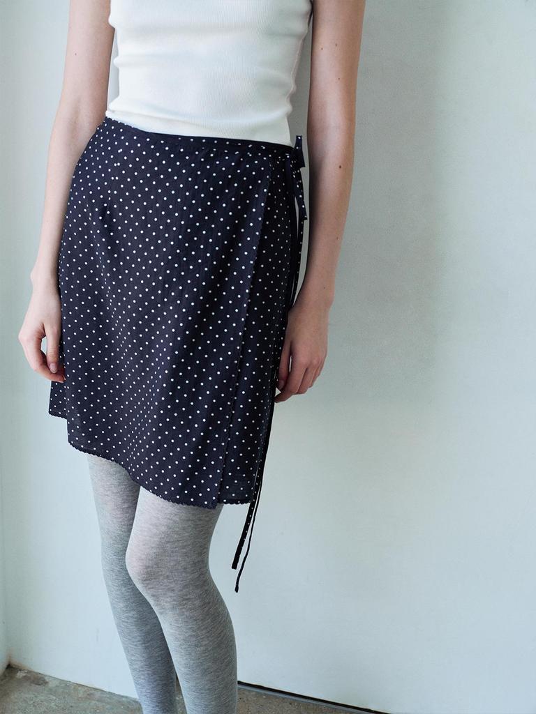 Spring Casual High-Waisted Tencel Polka Dot Wrap Skirt