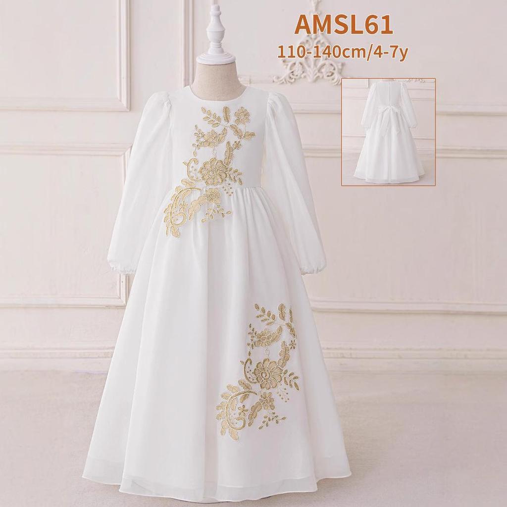 Saudi Arabia Girls' Patchwork Party Dress: Mid-Length Print