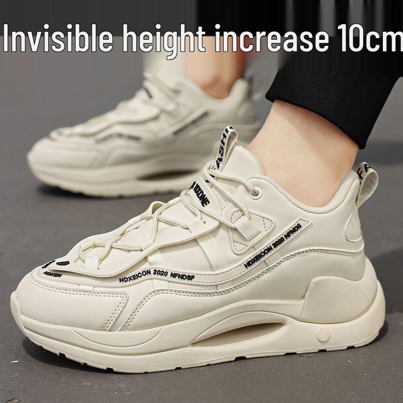 Men's Height-Boosting Leather Shoes: 10cm, 8cm, 6cm Options, Casual Sports, Thick-Soled for Autumn/Winter.