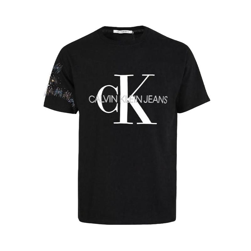 

Calvin Klein Minimalist Series Jeans Sunset Rhinestone Letter Pattern Round Neck Loose Fit Short Sleeve T-Shirt Unisex Tops 35H6422401(TEAM702-B12) S