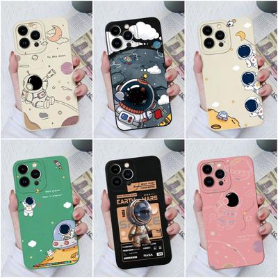 Für Apple iPhone 11 12 13 14 X XS XR SE Pro Max Mini 6 7 8 Hüllen Rückseite Niedlicher Astronaut Kameraschutz Quadratisches Flüssigsilikon für iPhone Bumper