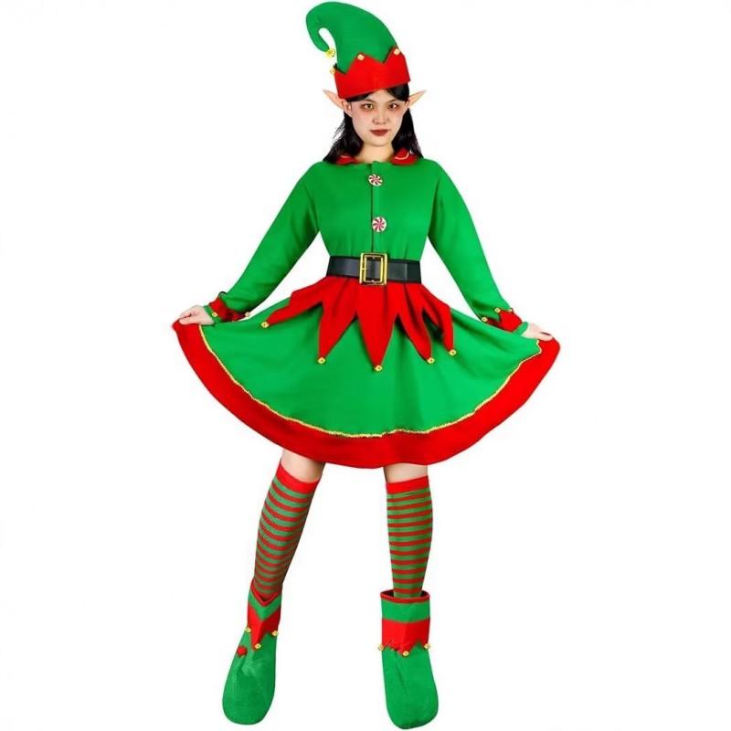 Christmas Costume Dress Set Adult Green Elf Cosplay Outfit Stage Performance