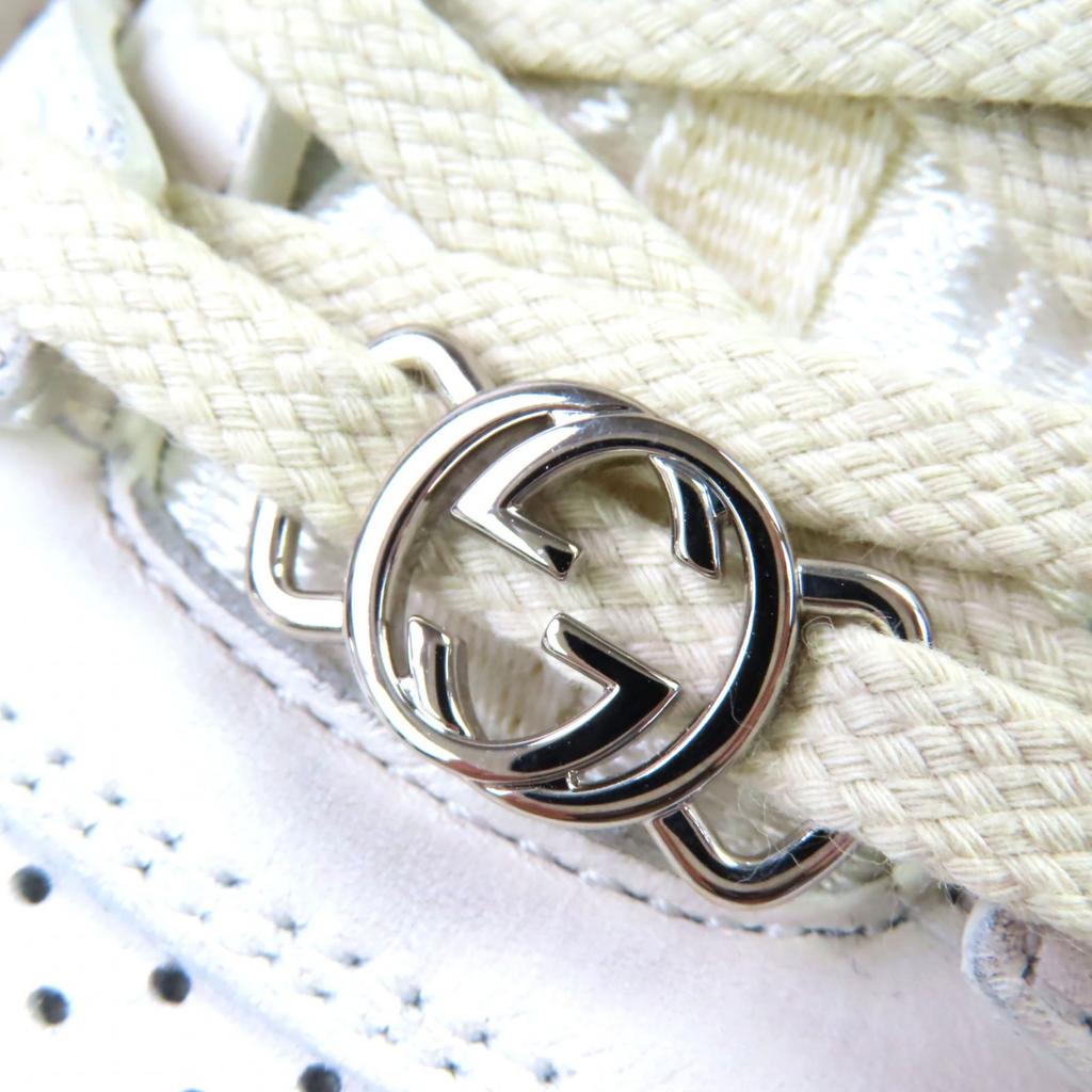 Makellose GUCCI Sneaker Interlocking G High-Top Weiß Khaki Leder Damen 36.5 Gebraucht