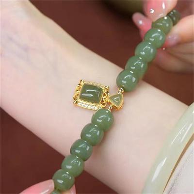 Retro Imitation Jade Anhänger Perlen Armband Frauen Elegante Schmuck Zubehör