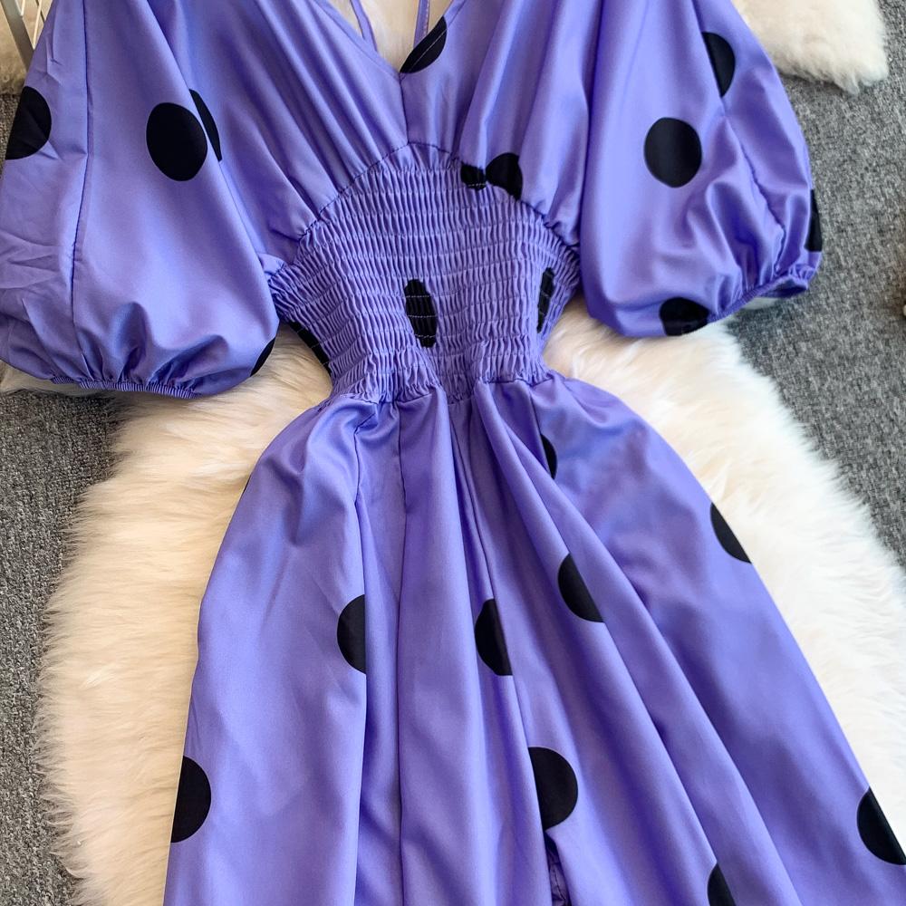 Damen Punkte Puffärmel Slim Bodysuit Schicke Mode Elastische Bodycon Jumpsuits Elegante Gothic Overalls