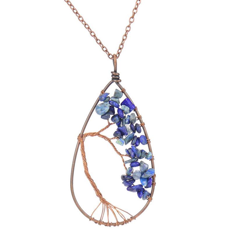 Handcrafted Copper Wire Wrapped Tree of Life Natural Stone Necklace