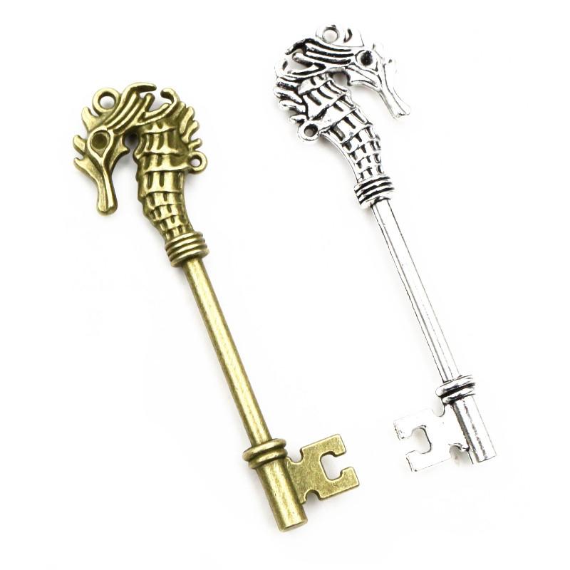 5pcs 70x19mm Charms Hippocampi Key Antique Bronze Silver Plated Metal Handmade Charms Pendant DIY Findings for bracelet necklace