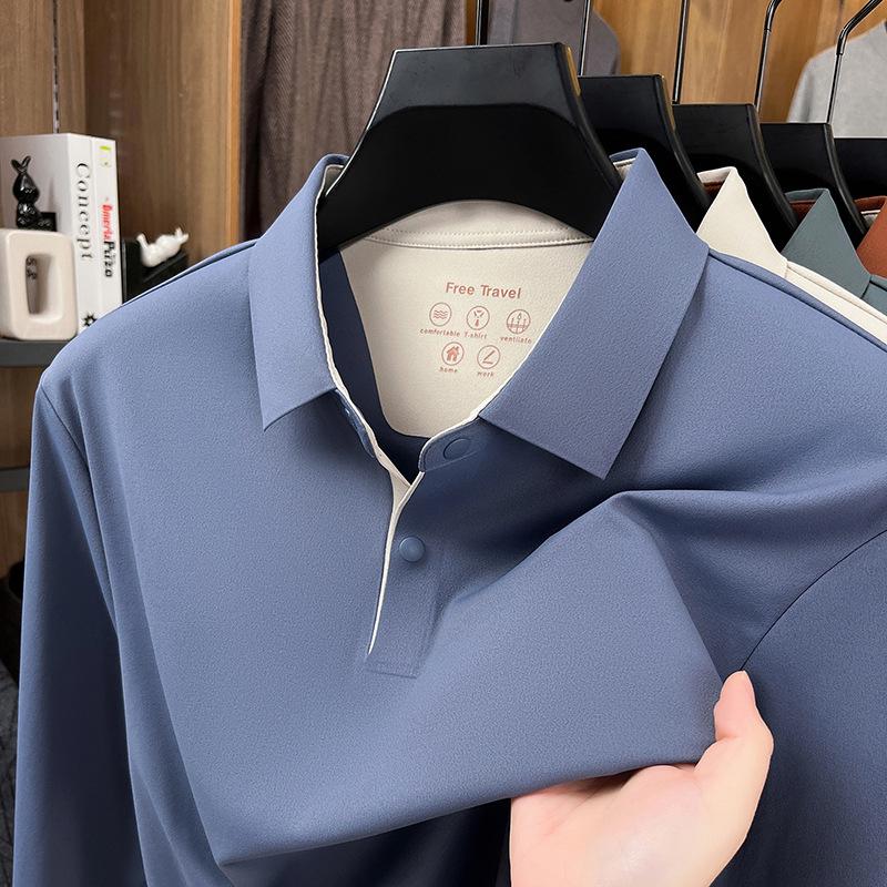 

Men s Spring Color Block Seamless Elastic Polo - Non-Iron, Solid Long Sleeve Top XL/52 (61-70 kg) индиго