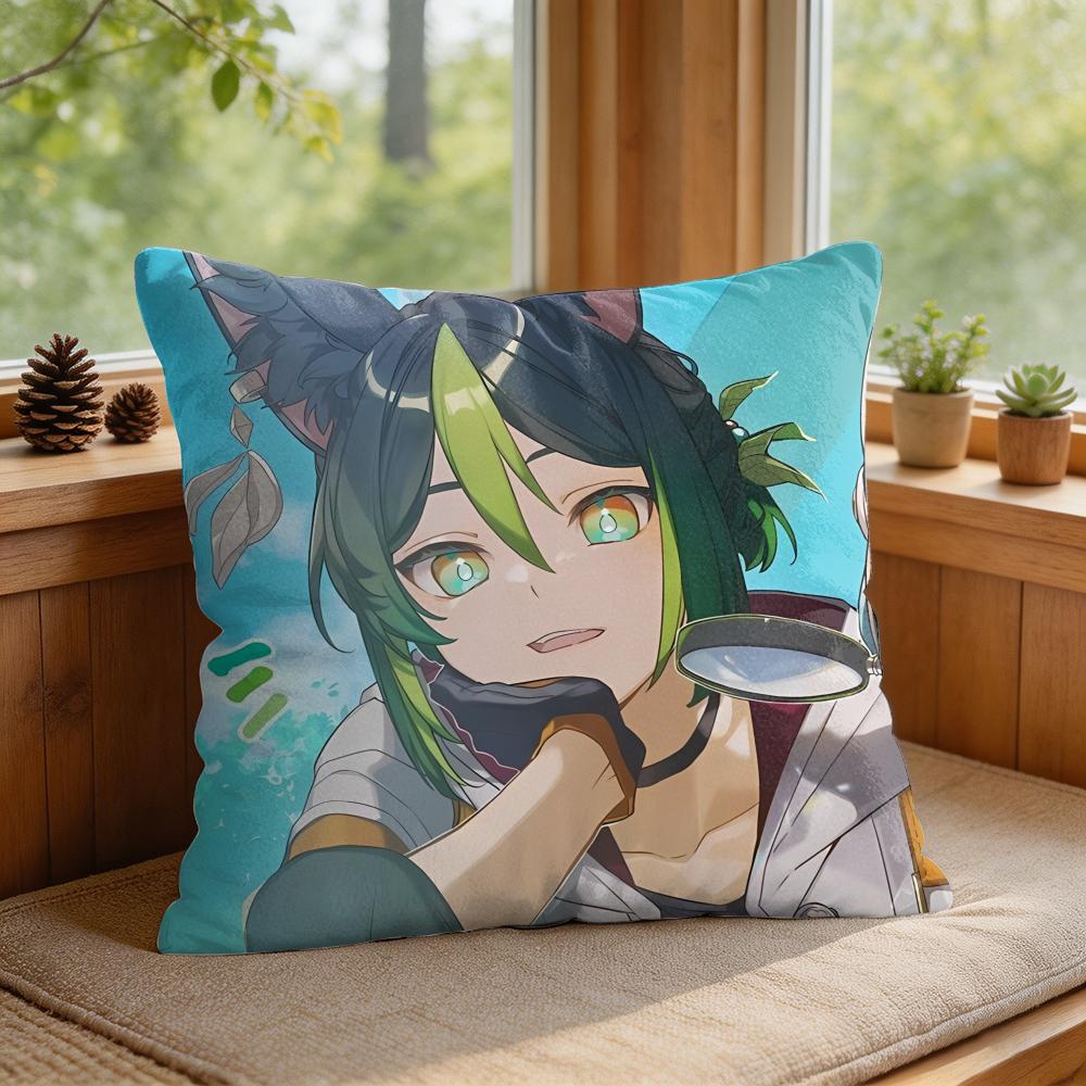 Tighnari Genshin Impact Cute Cushion Cover Square Short Plush Pillow Case Living Room Sofa Home Decor Funda X