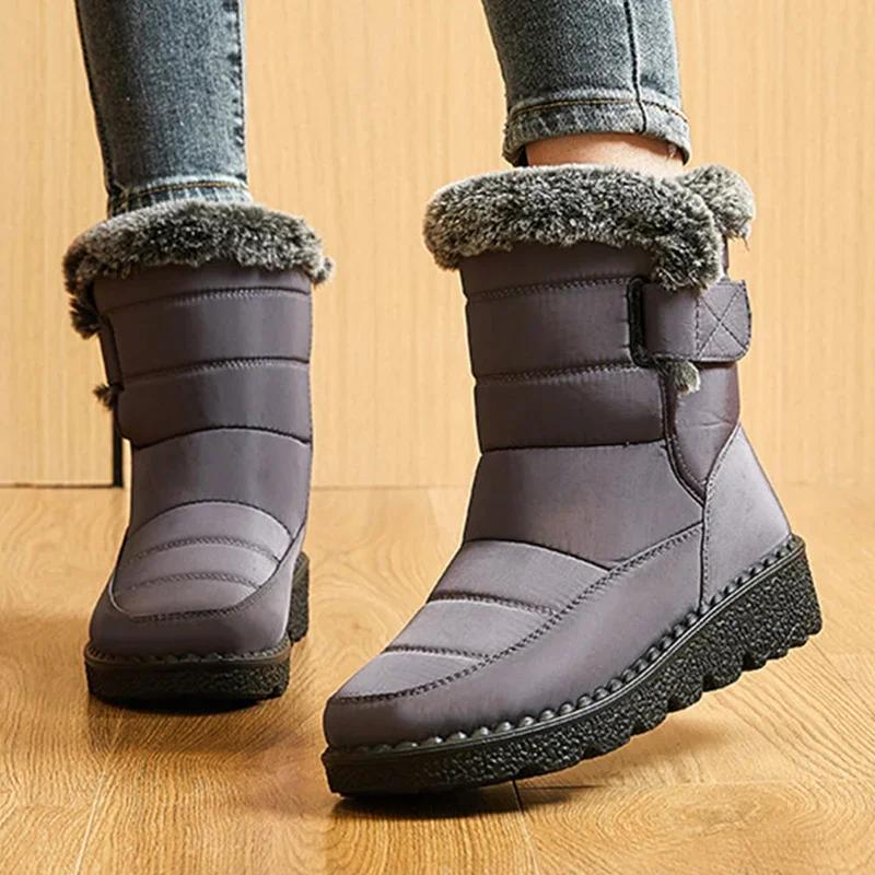 Mode Warme Flauschig Gefütterte Damen Wasserdichte Stiefel Winter Klettverschluss Übergröße 44 Schneestiefel Dicke Sohle Rutschfest Fellige Stiefeletten