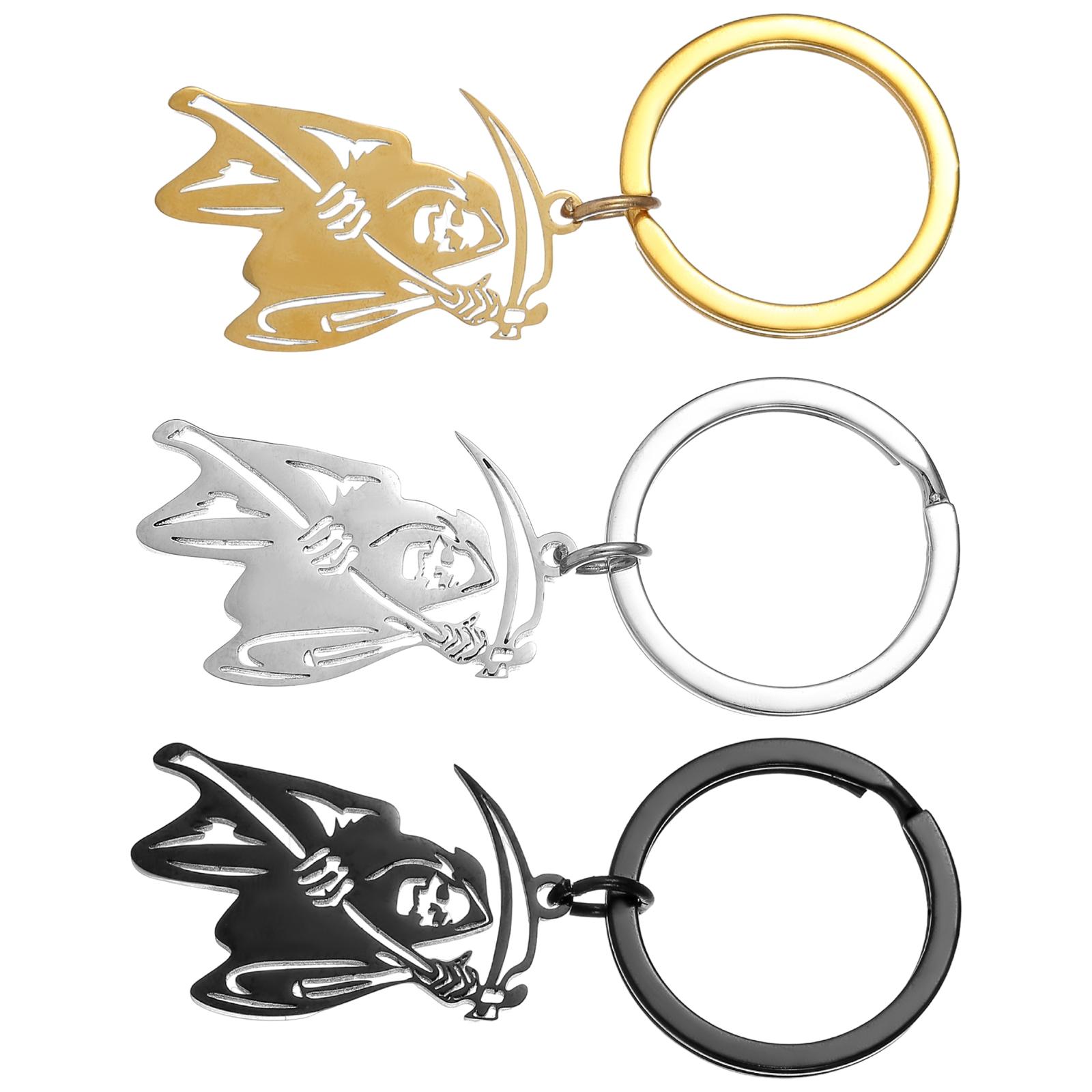 

3PCS Grim Reaper Scythe Keychain Stainless Steel Key Pendant Halloween Accessory For Bag Backpacks Craft Festival Gift